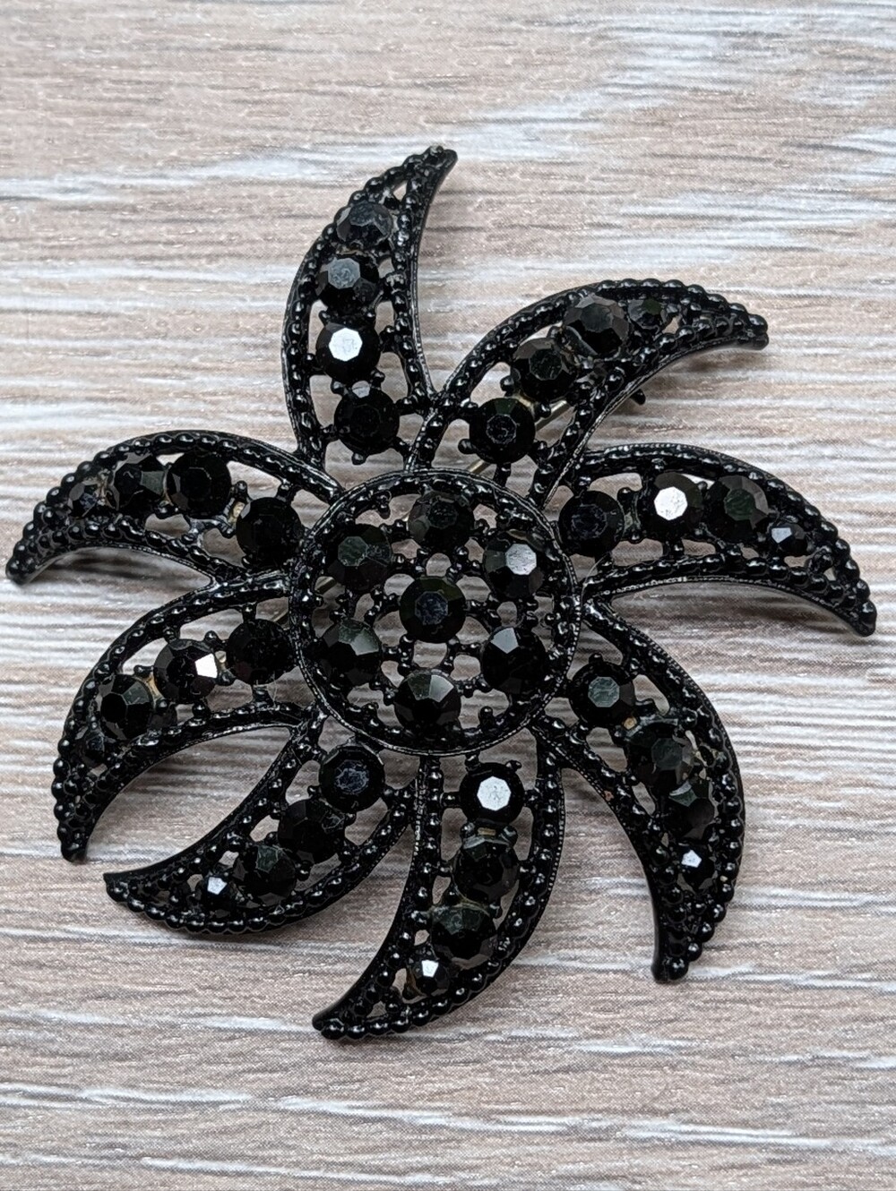 Vintage Weiss "Jet Black" Rhinestone Statement Starburst Brooch